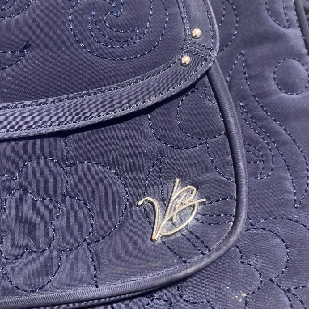 Vera Bradley Navy Blue Quilted Shoulder Bag Purse Floral Stitch - Picture 4 of 13